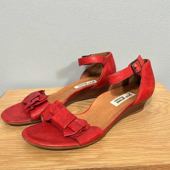 Paul Green Munchen Wedge Sandal Red Leather Big Bow Open Toe Ankle Strap US 9 - Picture 4 of 16